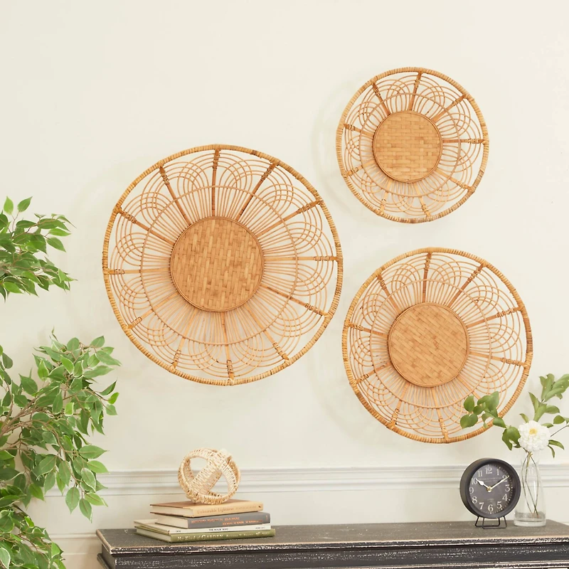 Set of 3 Brown Metal Boho Style Wall Decor 24", 20", 16"