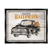 Stupell Industries Happy Halloween Pumpkin Truck Framed Floater Canvas Wall Art