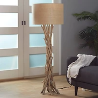 Beige Wood Rustic Floor Lamp, 62" x 22" x 22"