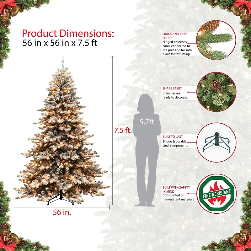 7.5ft. Pre-Lit Flocked Princess Pine Artificial Christmas Tree, Clear Lights