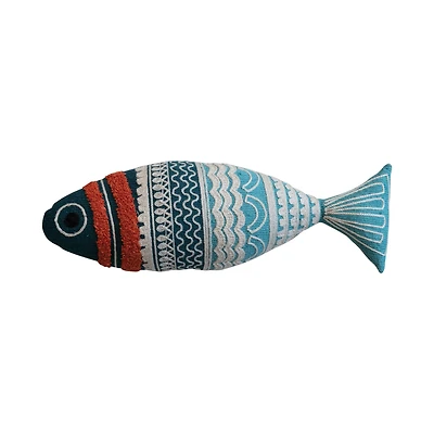 Hello Honey® 14" Multicolor Embroidered Cotton Knit Fish Shaped Pillow