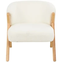 White Polyester Rounded Boucle Accent Chair with Angled Wooden Legs