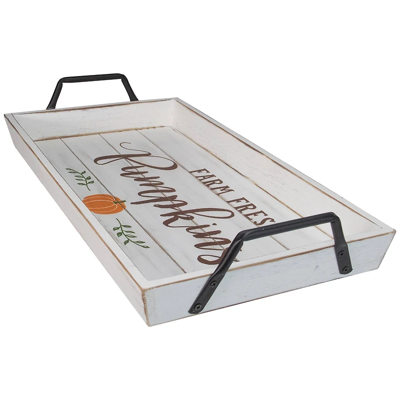 White "Farm Fresh Pumpkins" Thanksgiving Wood Tray