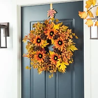 Glitzhome® 24" Fall Sunflower, Maple Leaf &  Berry Wreath