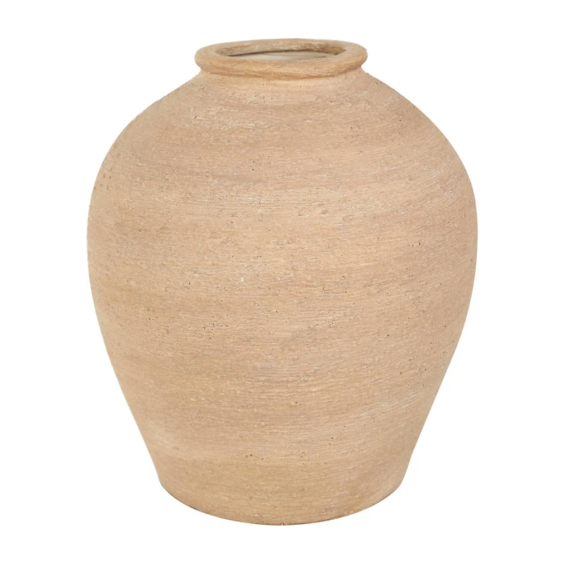 11" Beige Porcelain Wide Textured Vase
