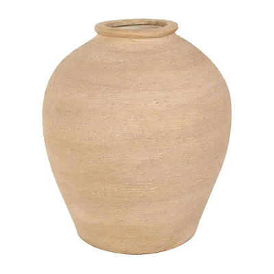 11" Beige Porcelain Wide Textured Vase