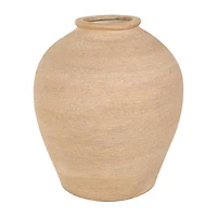11" Beige Porcelain Wide Textured Vase