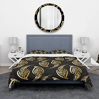 Designart 'Golden Luxury Peacock Feathers' Modern & Contemporary Bedding Set
