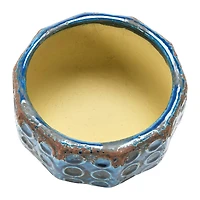 Hello Honey® 7" Distressed Blue Embossed Terra Cotta Planter with Circle Pattern