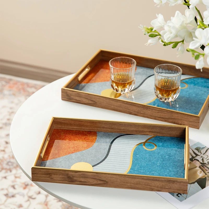 Glitzhome® Rectangle Abstract Patterned Decorative Trays Set