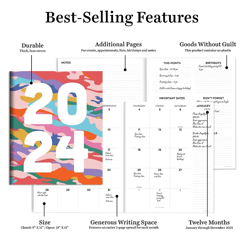 2024 Super Cali Camo Large Monthly Planner