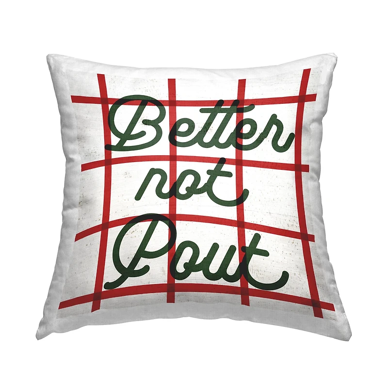 Stupell Industries Better Not Pout Christmas Plaid Throw Pillow