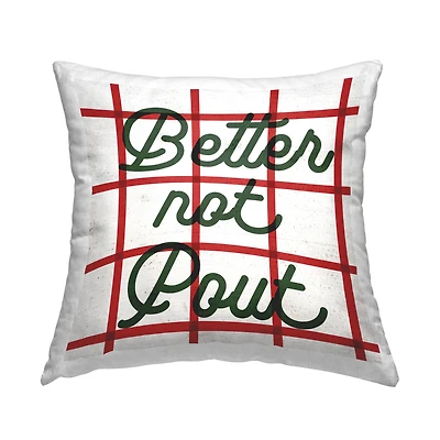 Stupell Industries Better Not Pout Christmas Plaid Throw Pillow