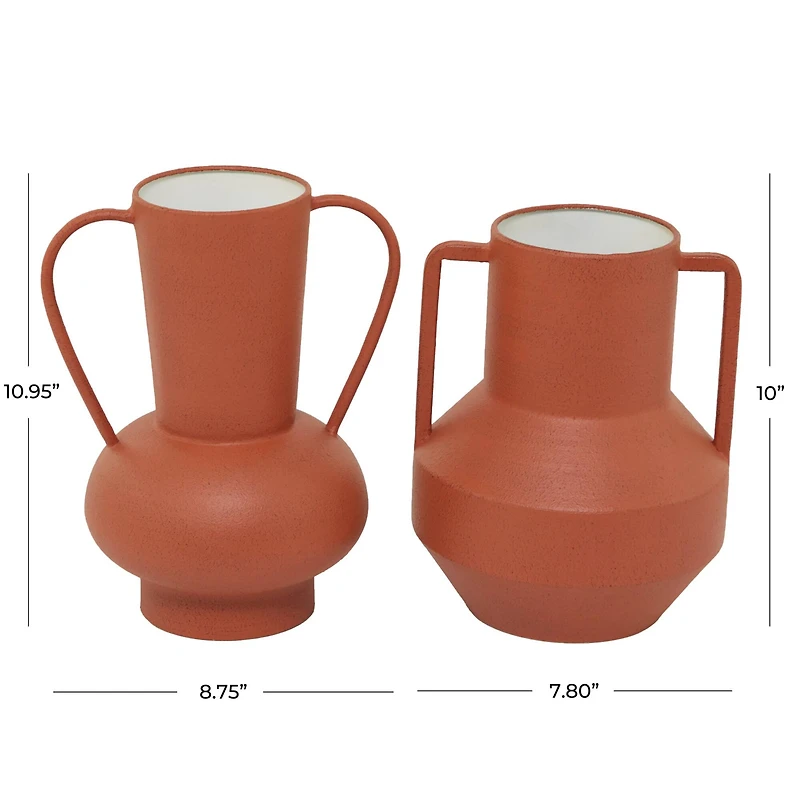 The Novogratz Orange Metal Vase with Handles Set of 2 11", 10"