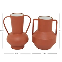 The Novogratz Orange Metal Vase with Handles Set of 2 11", 10"