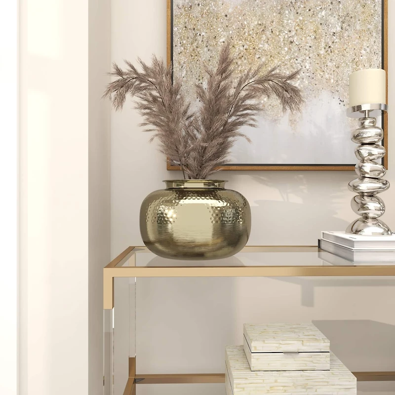 8" Gold Aluminum Brushed Vase with Hammered Top