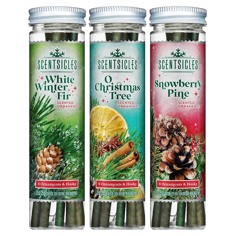 Scentsicles® 3 Pack White Winter Fir, O Christmas Tree & Snowberry Pine 6 Piece Scented Ornament Sticks