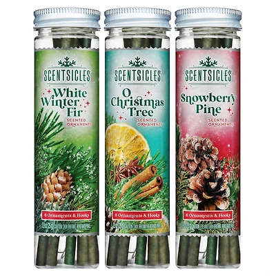 Scentsicles® 3 Pack White Winter Fir, O Christmas Tree & Snowberry Pine 6 Piece Scented Ornament Sticks