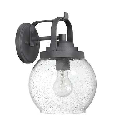Hello Honey® Bertram Distressed Zinc Industrial Lantern Seedy Glass Globe & Metal Wall Mounted Outdoor Light