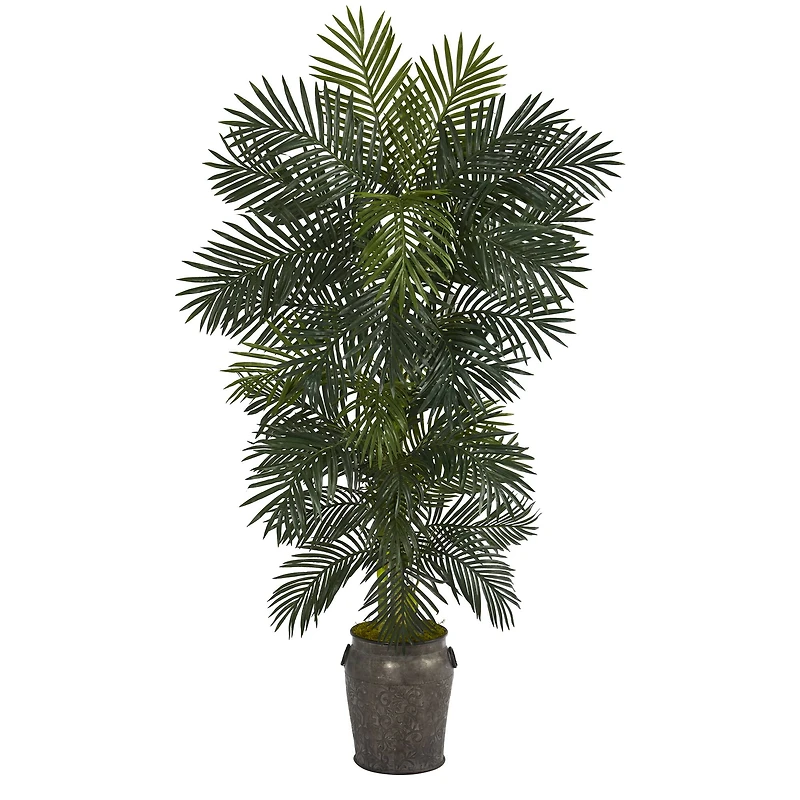 6.5ft. Golden Cane Palm Tree in Metal Planter