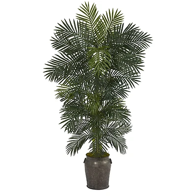 6.5ft. Golden Cane Palm Tree in Metal Planter