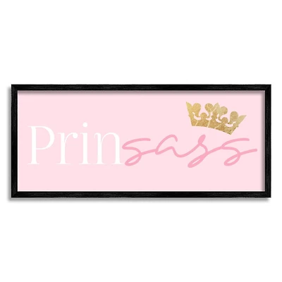 Stupell Industries Princess Sassy Girl Princess Pun Royal Crown Pink Framed Wall Art