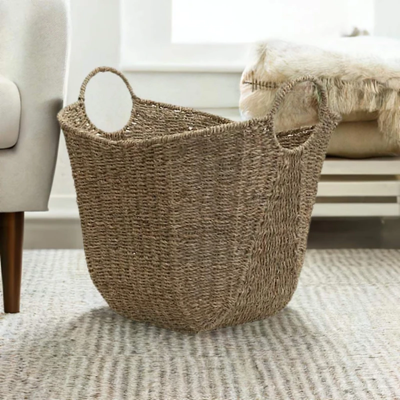 Household Essentials 17.5" Natural Woven Seagrass Basket with Handles