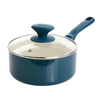 Spice by Tia Mowry Savory Saffron Teal  7 Piece Ceramic Nonstick Aluminum Cookware Set with Nylon Utensils