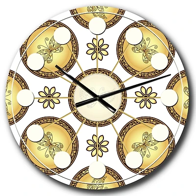 Designart 'Gold And Browne Pattern With Gradient Vintage Circles Mid-Century Modern Wall Clock