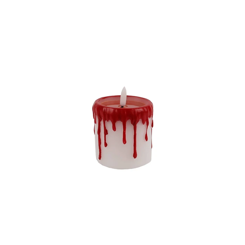 3" Red & White Dripping LED Wax Pillar Candle by Ashland®