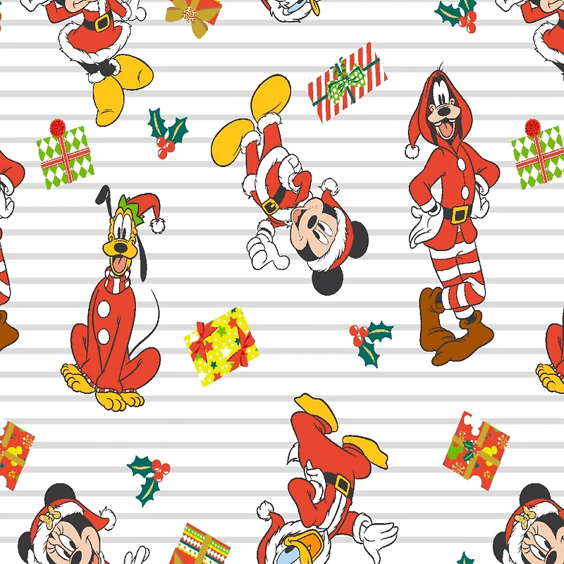Disney® Mickey & Friends Pinstripe Christmas Cotton Fabric