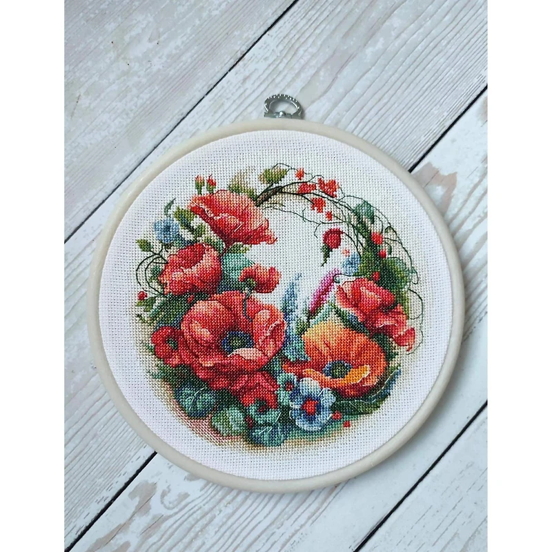 Luca-S Composition with Poppies Counted Cross Stitch Kit with Display Hoop