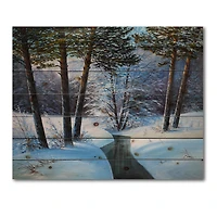 Designart Christmas Forest with River & Trees III Print on Natural Pine Wood