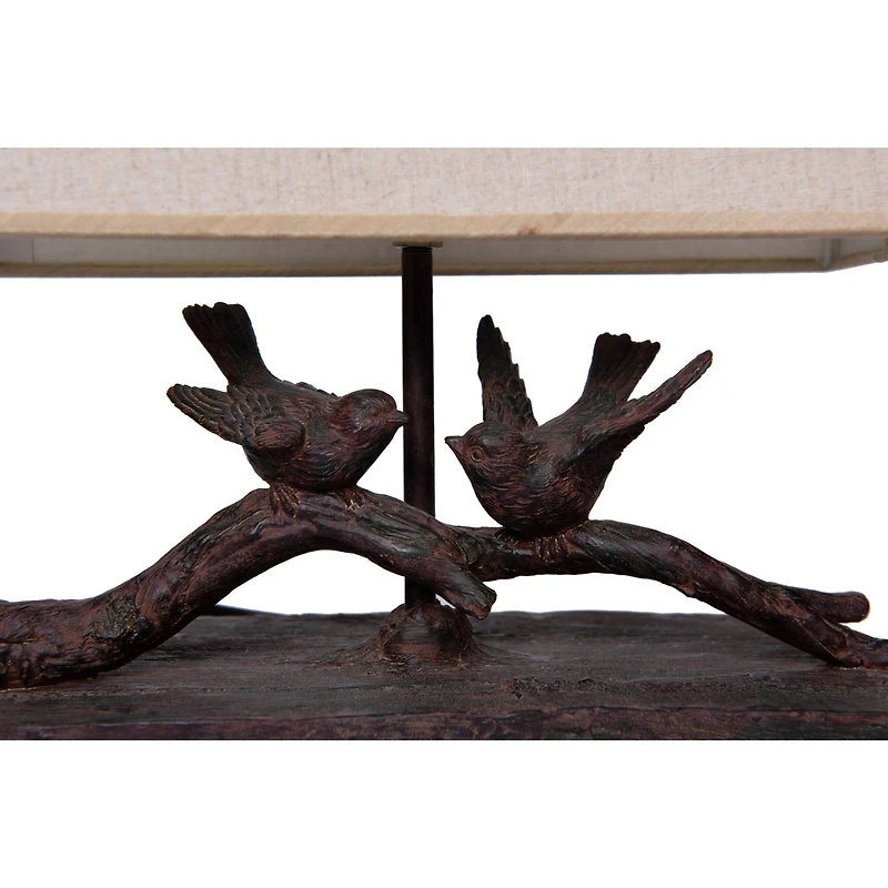 Hello Honey® 12.2" Rustic Birds-On-Branch Lamp with Rectangle Flax Shade