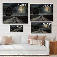 Designart - Paved Road Under A Full Moon