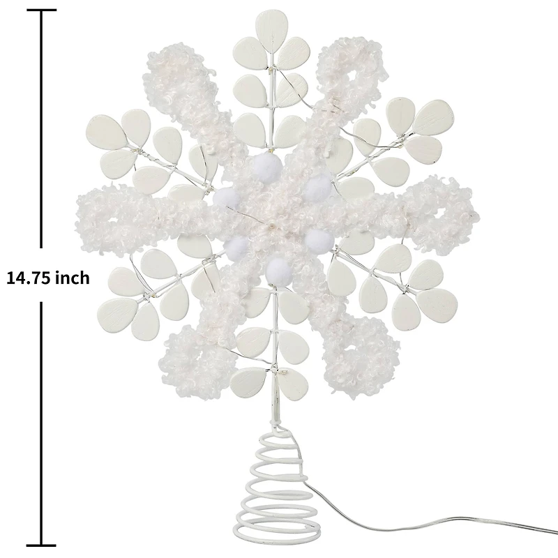 14" Wood & Fabric Snowflake Lighted Tree Topper by Ashland®