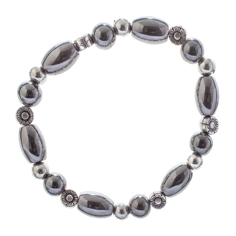 John Bead Hematite Black Natural Stone Stretch Bracelet
