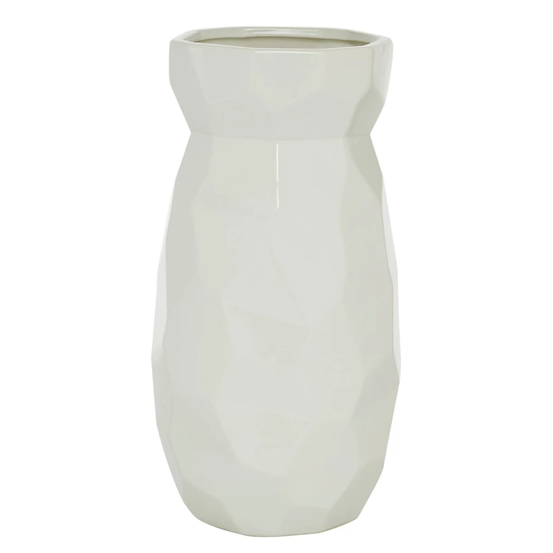 CosmoLiving by Cosmopolitan White Ceramic Modern Vase, 16" x 8" x 8"