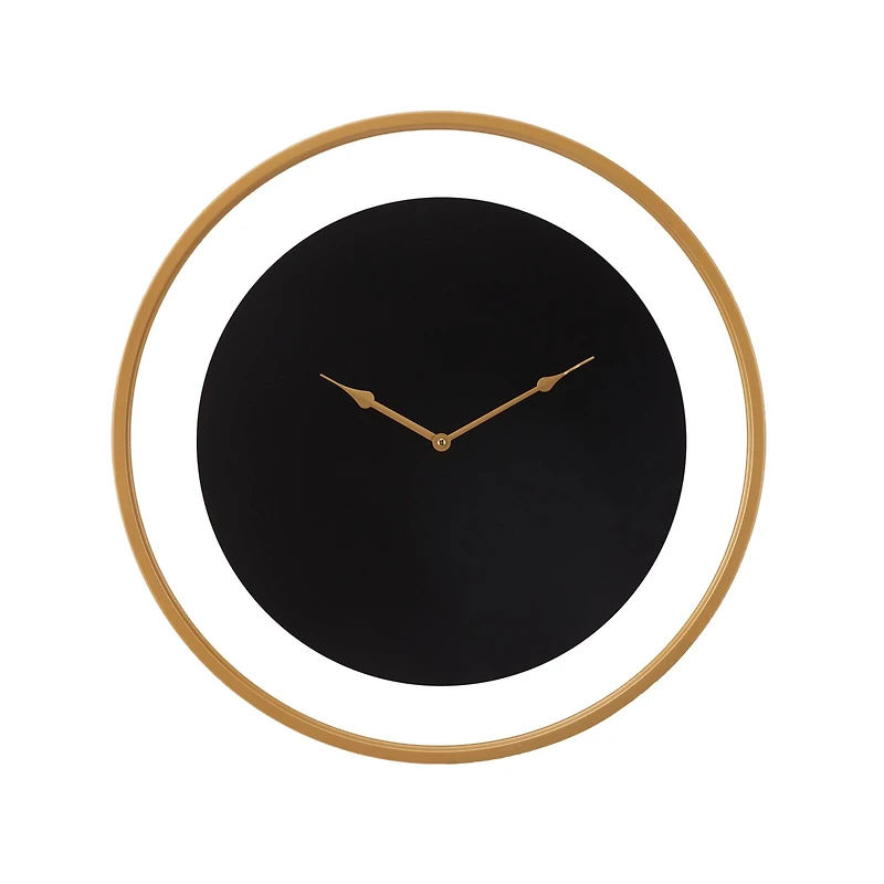 24" Black Metal Wall Clock with Gold Accents
