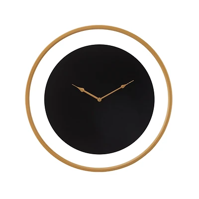 24" Black Metal Wall Clock with Gold Accents