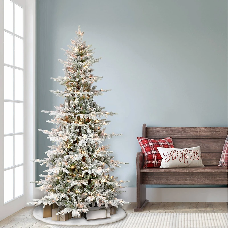 6.5ft. Pre-lit Slim Flocked Artificial Utah Fir Christmas Tree, Clear Lights