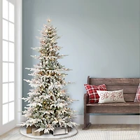 6.5ft. Pre-lit Slim Flocked Artificial Utah Fir Christmas Tree, Clear Lights