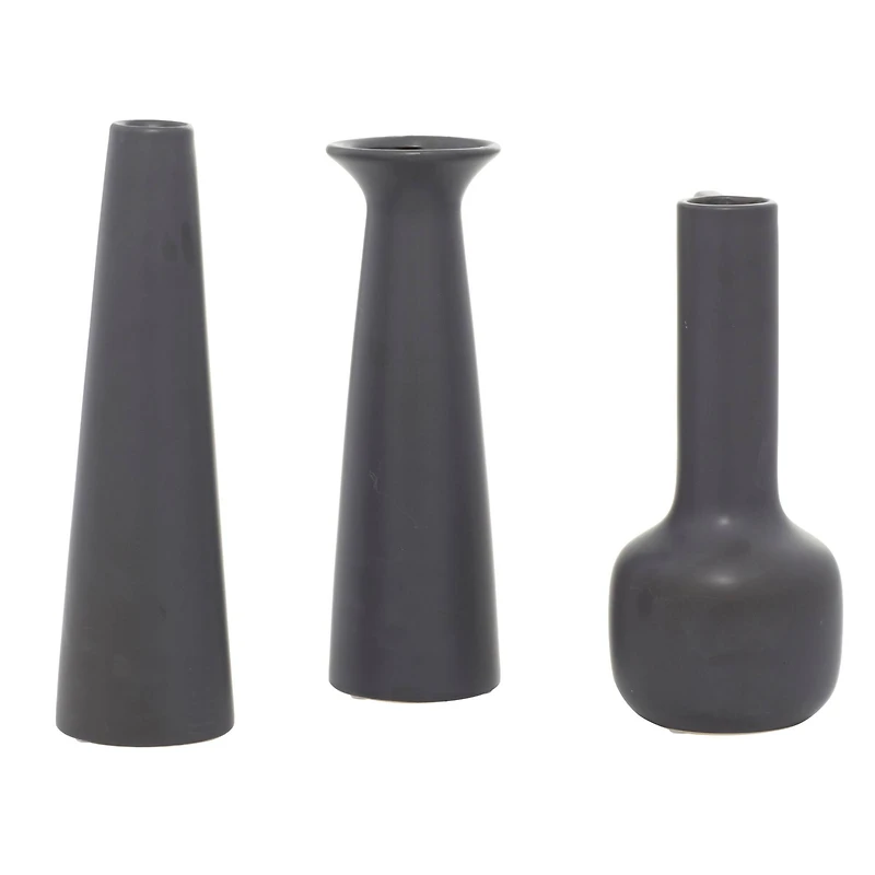CosmoLiving by Cosmopolitan Set of 3 Dark Gray Ceramic Modern Vase, 12", 13", 11"