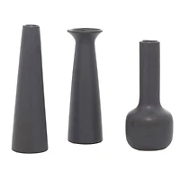 CosmoLiving by Cosmopolitan Set of 3 Dark Gray Ceramic Modern Vase, 12", 13", 11"