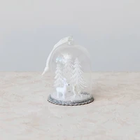 Hello Honey® 5" White & Silver Glass Cloche with Deer & Trees Ornament
