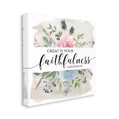 Stupell Industries Great Is Your Faithfulness Lamentations 3:23 Wild Florals Canvas Wall Art