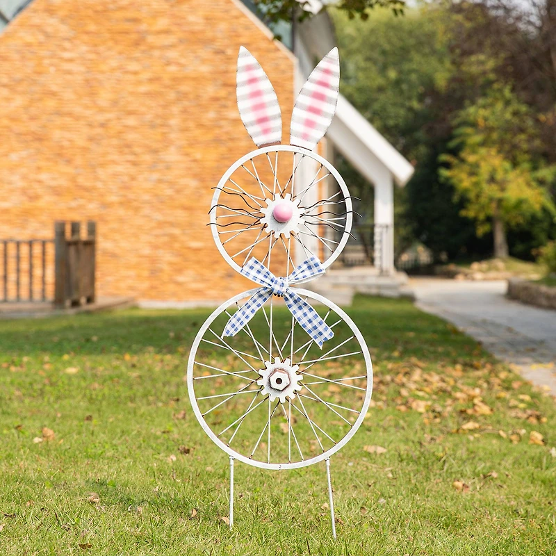 Glitzhome® 38" Easter Wheel Bunny Metal Décor