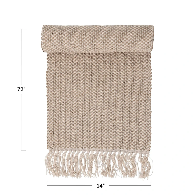 Hello Honey® 72" Natural Woven Jute & Cotton Table Runner with Fringe