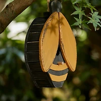 Glitzhome® 11.75" Distressed Wood Bee-Shaped Birdhouse