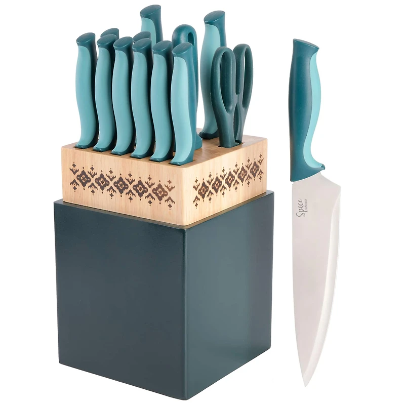 Spice by Tia Mowry Savory Saffron Teal 14 Piece Cutlery Set